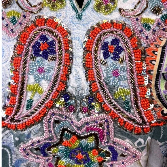 Soft Surroundings Boho Beaded Paisley Floral Tunic Top Blue Pink Womens Small - Picture 7 of 11